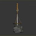 Ornate Golden Balance Scale With White Pillar Stone Base And Hanging Pans