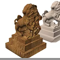 Traditional Ancient Architecture Stone Lion Carvings with Wooden and White Bases