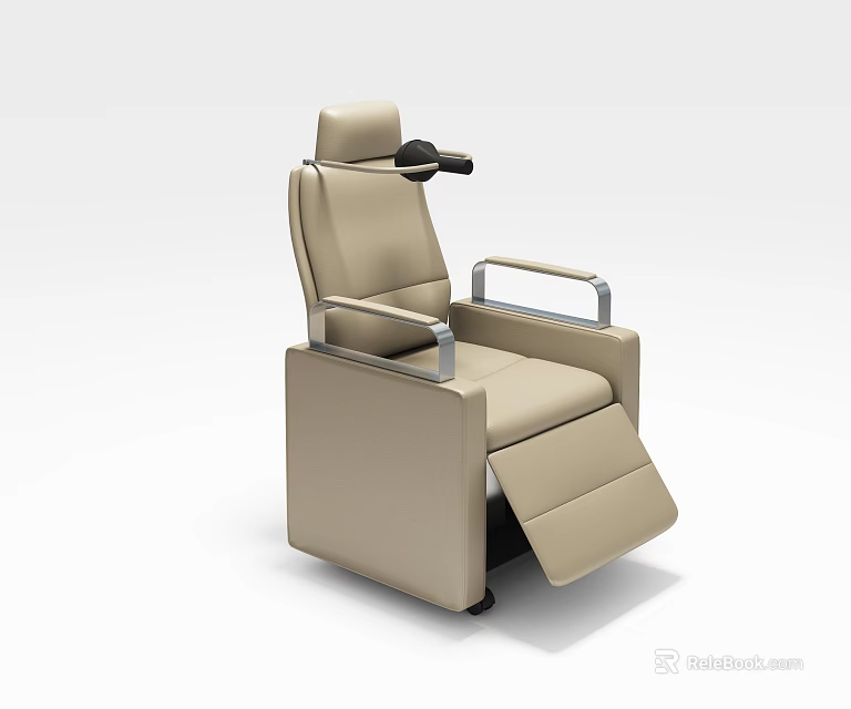 Beige Modern Office Chair With Adjustable Footrest Metal Armrests And Headrest For Comfortable Workspace Use 3d model 
