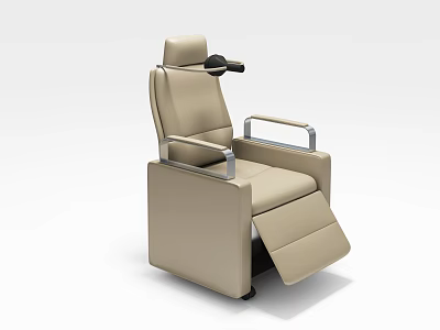 Beige Modern Office Chair With Adjustable Footrest Metal Armrests And Headrest For Comfortable Workspace Use 3d model