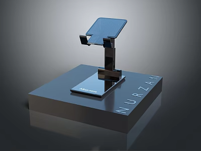 Stylish Blue MORZAN Phone Stand on Black Display Platform for Mobile Device Support 3d model