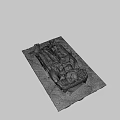 Dismantled Car Wreckage With Scattered Rusted Metal Parts On Ground