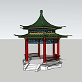 Ancient Chinese Pavilion With Green Multi tiered Roof Red Pillars Carved Railings And Stone Steps