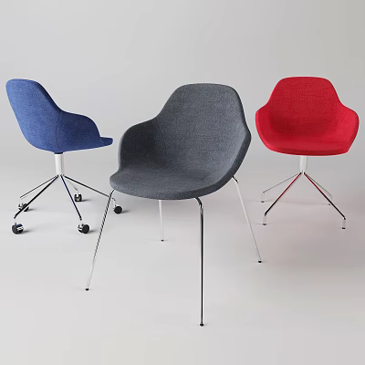 Modern Office Chairs in Blue Gray Red with Wheels Fabric Upholstery and Sleek Metal Bases 3d model