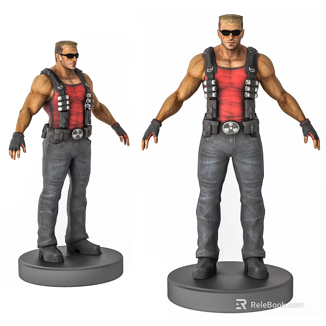 3D Male Character Model With Red Tank Top Gray Pants Black Gloves And Muscular Build 3d model 