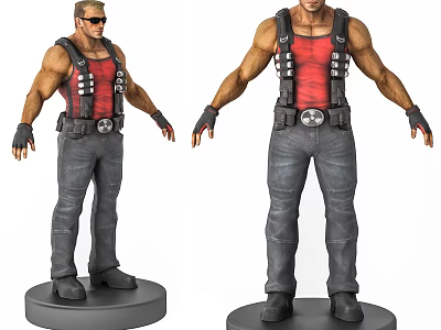3D Male Character Model With Red Tank Top Gray Pants Black Gloves And Muscular Build 3d model