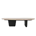 Modern Oval Coffee Table With Natural Stone Top And Black Base 3d model