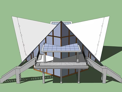 Modern Detached Villa Featuring Geometric Roof Large Glass Windows and Balcony Staircase 3d model