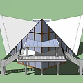 Modern Detached Villa Featuring Geometric Roof Large Glass Windows and Balcony Staircase