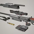 Tactical Sniper Rifle With Tripod Scope Ammunition And Tool Kit 3d model