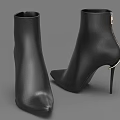 Black Leather Ankle Boots With Stiletto Heels Pointed Toes And Zipper Closure
