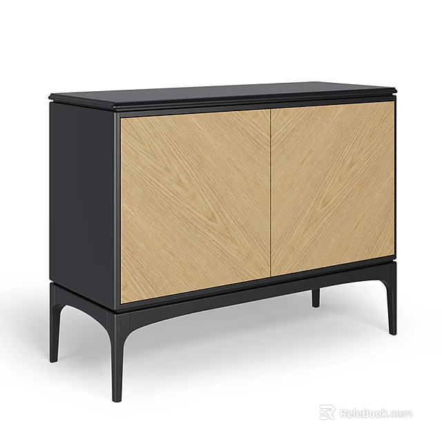 Modern Sideboard With Black Frame And Wood Panel Double Doors Design 3d model 