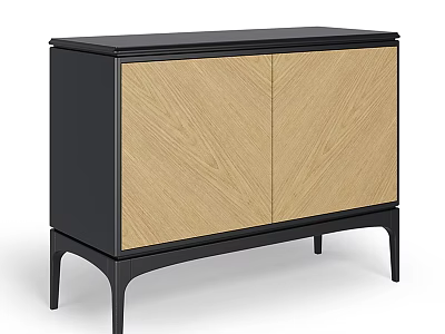 Modern Sideboard With Black Frame And Wood Panel Double Doors Design 3d model