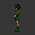 3D Character Model With Green Spiky Hair And Green Outfit Standing With Outstretched Hands