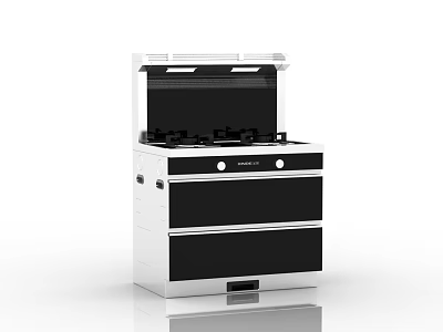 Modern Kitchen Integrated Stove With Range Hood Burners And Black White Design 3d model