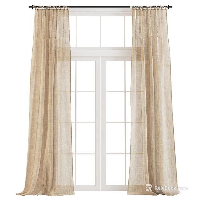 Beige Linen Sheer Curtains For Modern Home Window With Light Filtering Elegant Design 3d model 