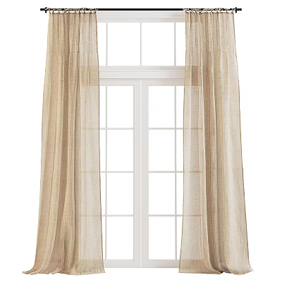 Beige Linen Sheer Curtains For Modern Home Window With Light Filtering Elegant Design 3d model