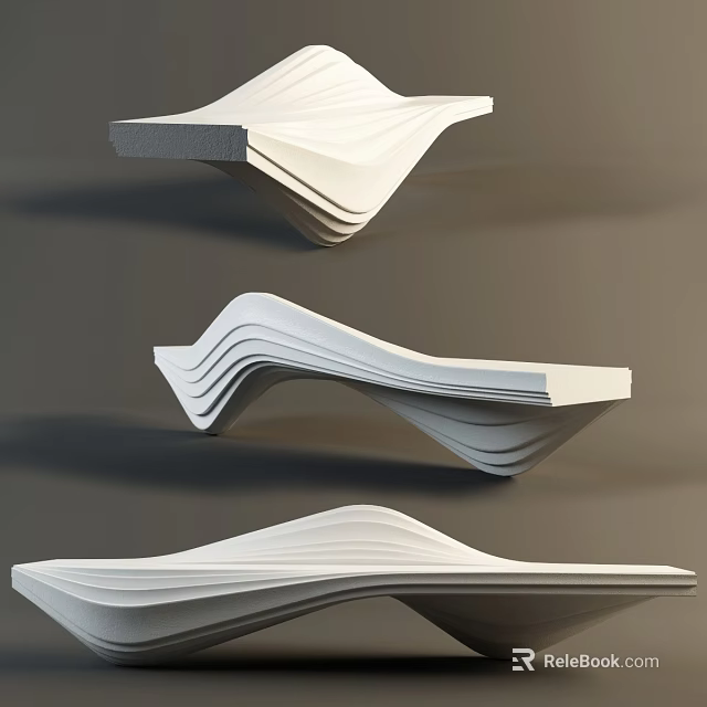 White Wave Shaped Public Chairs With Modern Design For Outdoor Spaces 3d model 