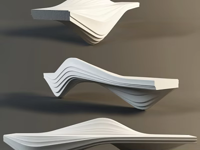 White Wave Shaped Public Chairs With Modern Design For Outdoor Spaces 3d model