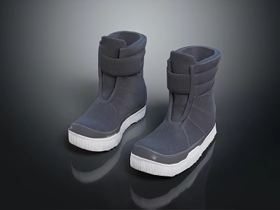 Gray High Top Casual Shoes With Velcro Straps And White Soles Design 3d model