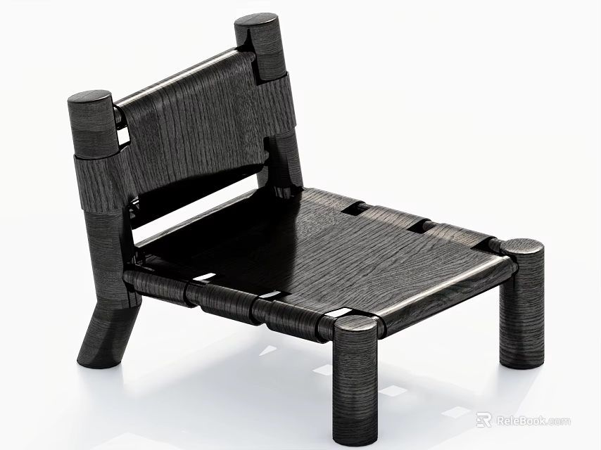 Stylish Low Profile Dark Solid Wooden Leisure Chair For Modern Cozy Home Living Room Seating 3d model 