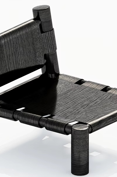 Stylish Low Profile Dark Solid Wooden Leisure Chair For Modern Cozy Home Living Room Seating 3d model
