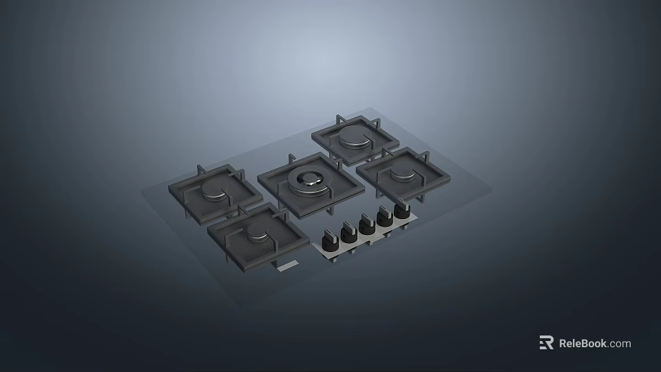 Modern Gas Cooktop With Multiple Burners And Control Knobs On Glass Surface 3d model
