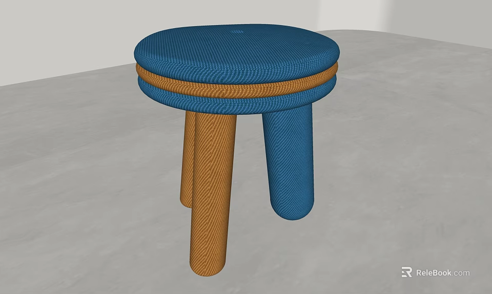 Round Top Blue Stool With Orange Stripe And Blue Orange Legs Modern Simple Design 3d model 