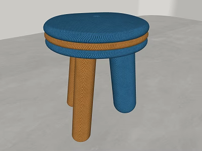 Round Top Blue Stool With Orange Stripe And Blue Orange Legs Modern Simple Design 3d model