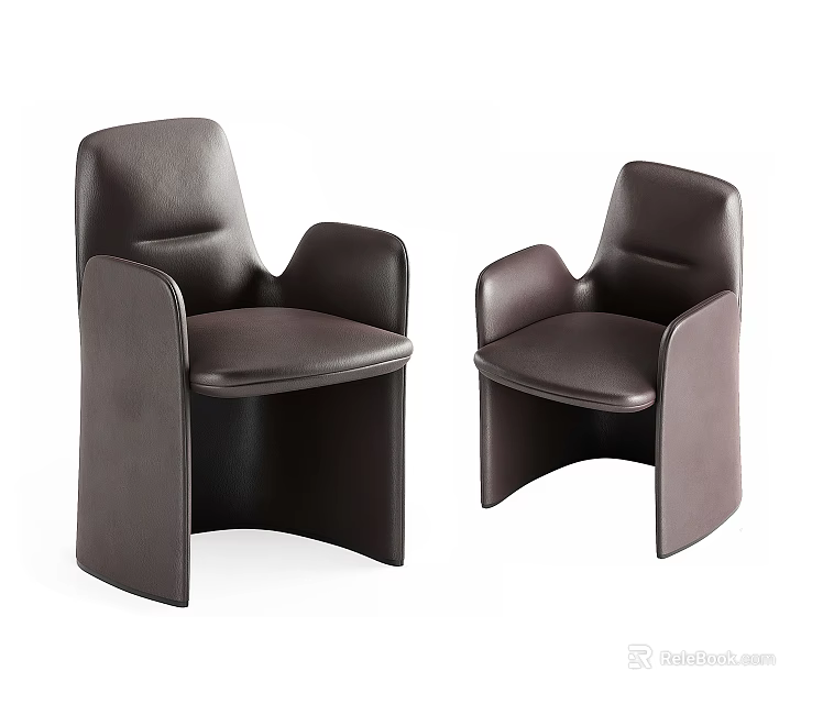 Two Dark Brown Leather Dining Chairs With Modern Sleek Armrest Design 3d model