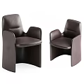 Two Dark Brown Leather Dining Chairs With Modern Sleek Armrest Design 3d model