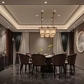 Elegant Private Dining Box Interior With Chinese Style Chandeliers Dining Table And Chairs 3d model