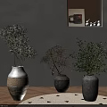 Stylish Potted Plants Display With Decorative Vases Beige Wall Decor Wooden Floor And Rug