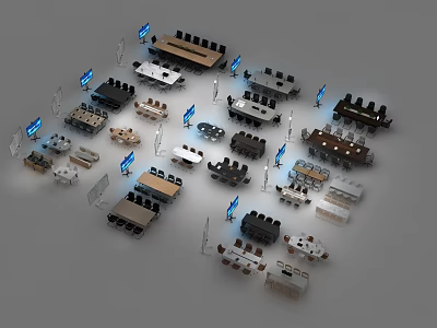 Various Styles of Exhibition Tables and Chairs with Display Screens for Trade Shows 3d model