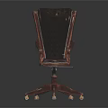 Luxury Leather Office Chair With Tufted Back Wooden Armrests And Metal Casters