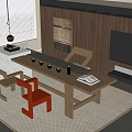 Modern Tea Table and Chair Solid Wood Tea Table and Chair 3d model