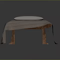 Comfortable Massage Table With Wooden Frame And Striped Blanket And White Pillow