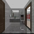 Modern Staff Pantry With Marble Walls Sink Refrigerator Mirror And Modern Design