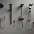 Various Modern Shower Fixtures Including Wall Mounted Heads And Handheld Sprayers 3d model
