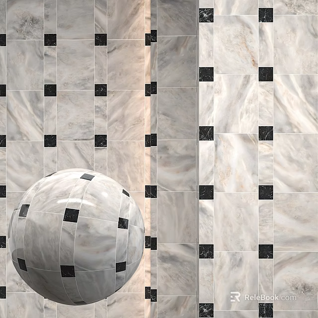 Modern Spherical Decorative Component Against Marble Tile Wall With Black White Squares 3d model 