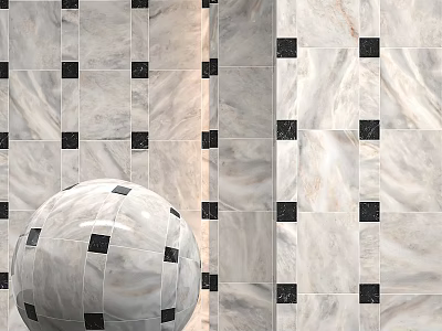Modern Spherical Decorative Component Against Marble Tile Wall With Black White Squares 3d model