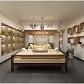 Traditional Chinese Teahouse Interior Design With Wooden Lanterns Tea Shelves And Tables