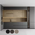 Modern Kitchen With Gray And Wooden Upper Lower Cabinets And Countertop Lighting Design