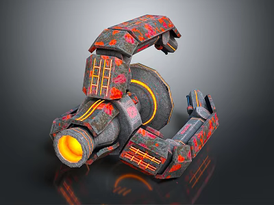 Futuristic Industrial Mechanical Device With Detailed Red Gray Textures Glowing Yellow Parts And Circular Patterns 3d model
