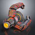 Futuristic Industrial Mechanical Device With Detailed Red Gray Textures Glowing Yellow Parts And Circular Patterns