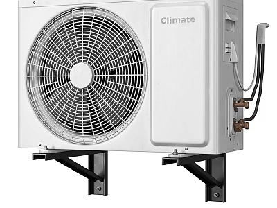 Climate Air Conditioner Fan Outdoor Unit Wall Mounted With Bracket And Copper Pipes 3d model
