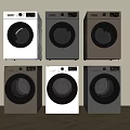 Six Modern Front Loading Washing Machines In Various Colors On 3d model