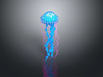 Glowing Blue Jellyfish With Pink Tentacles On Dark Background And Reflection 3d model