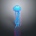 Glowing Blue Jellyfish With Pink Tentacles On Dark Background And Reflection 3d model