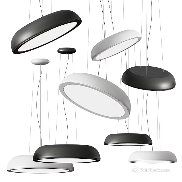 Modern Hanging Chandeliers with Black and White Circular Design in Contemporary Style 3d model 